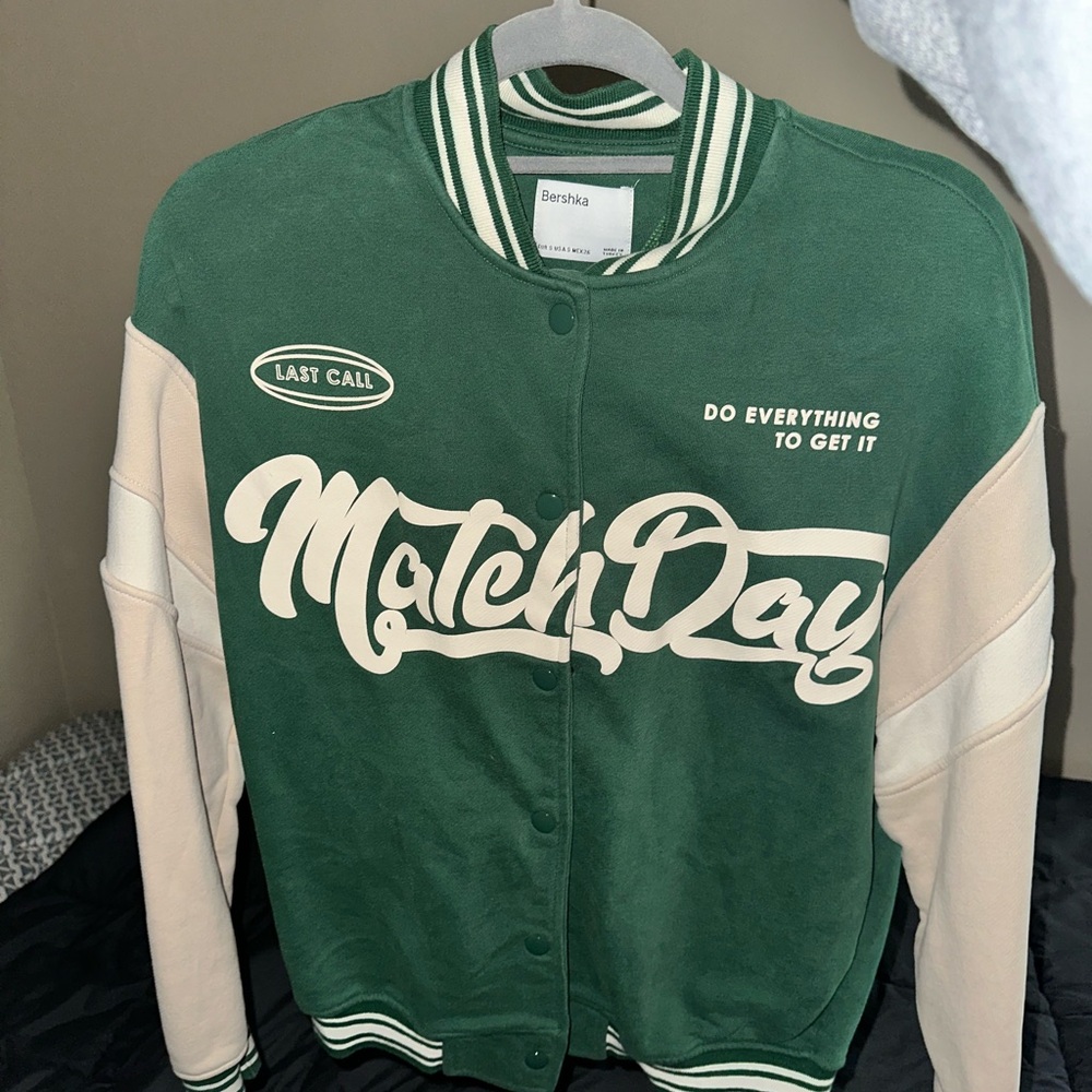 Bershka Green and Cream Match Day Jacket